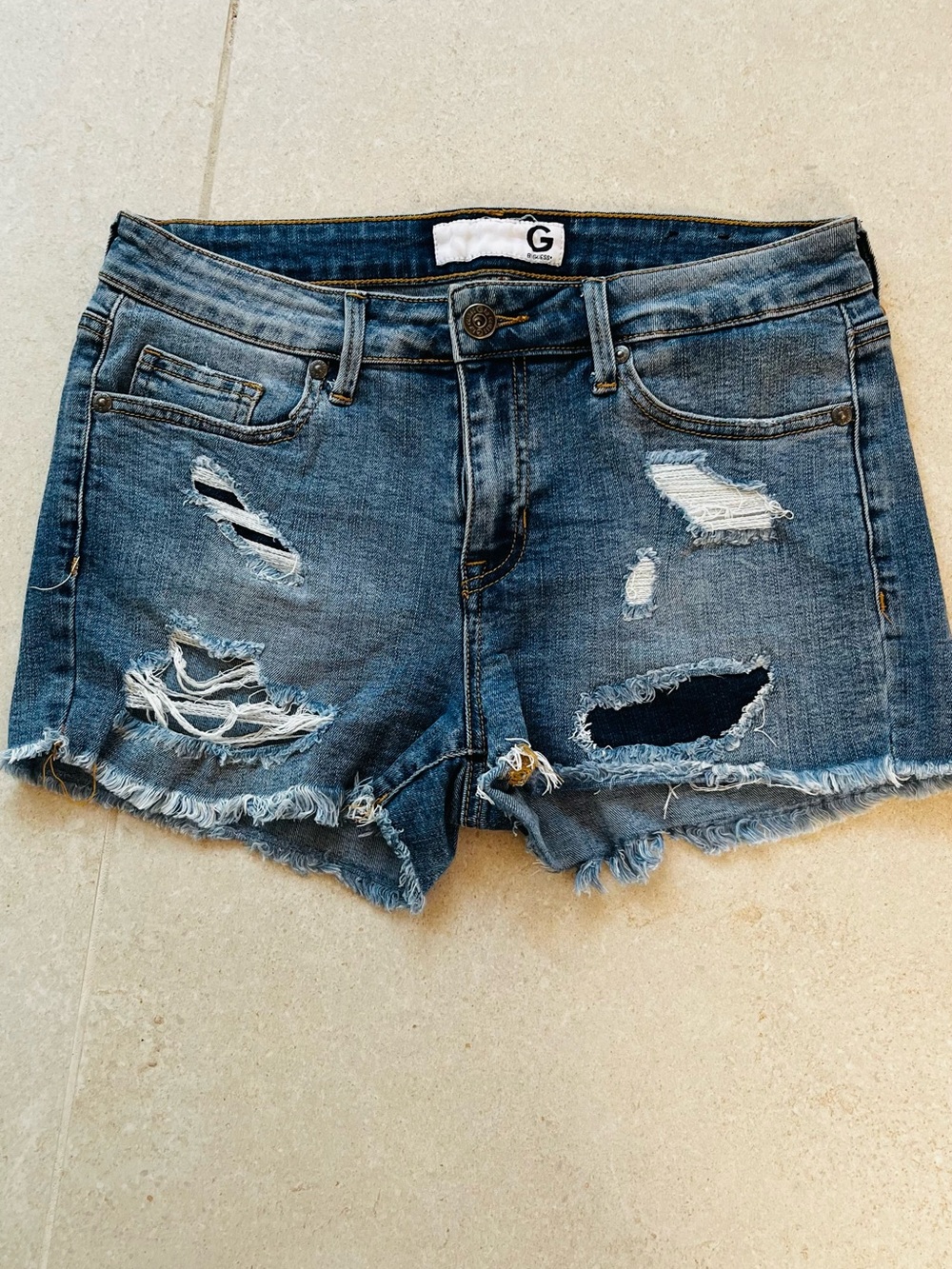 Guess Distressed Denim Jean Shorts - Blue